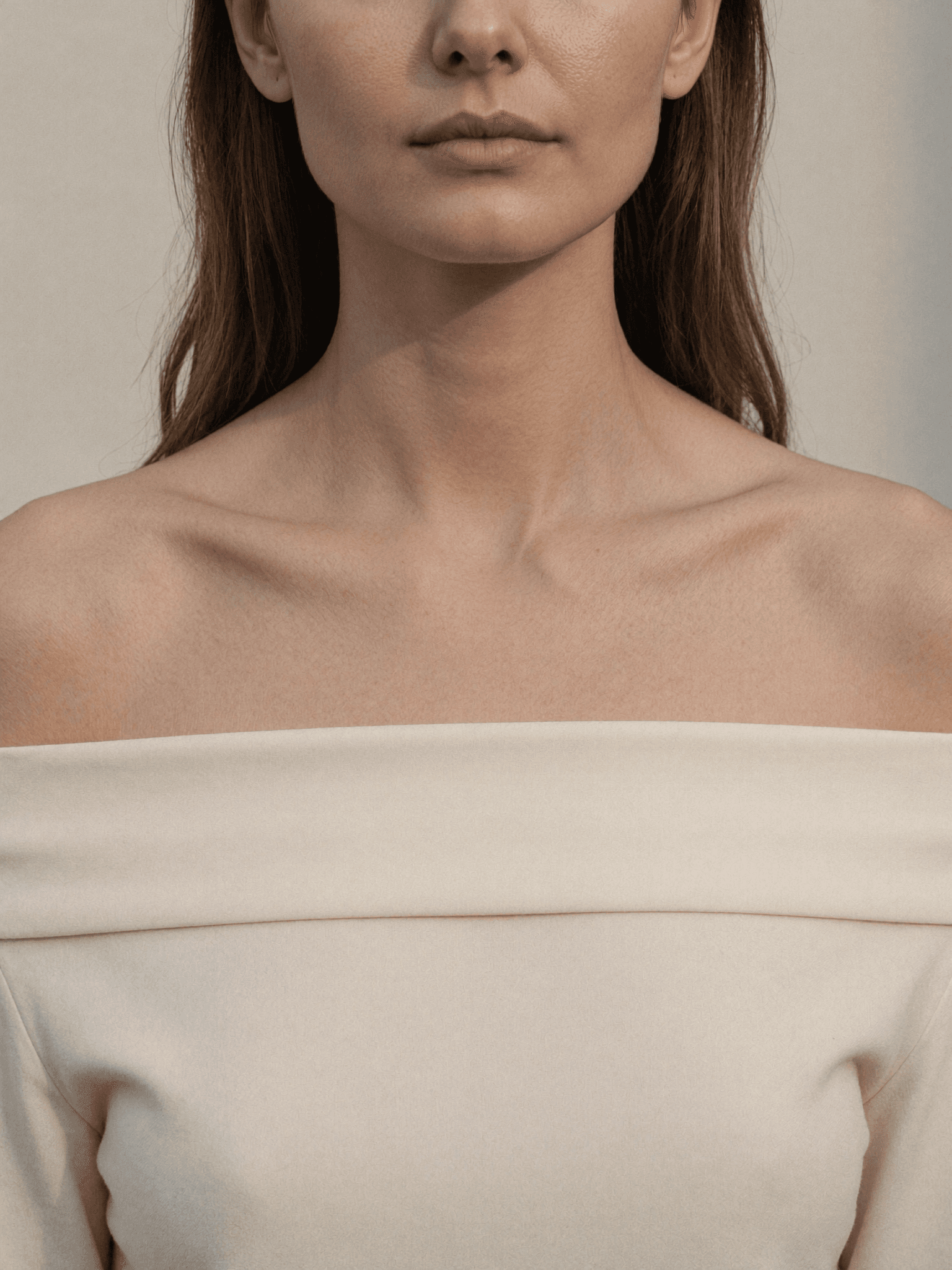 Model prepared for necklace try-on